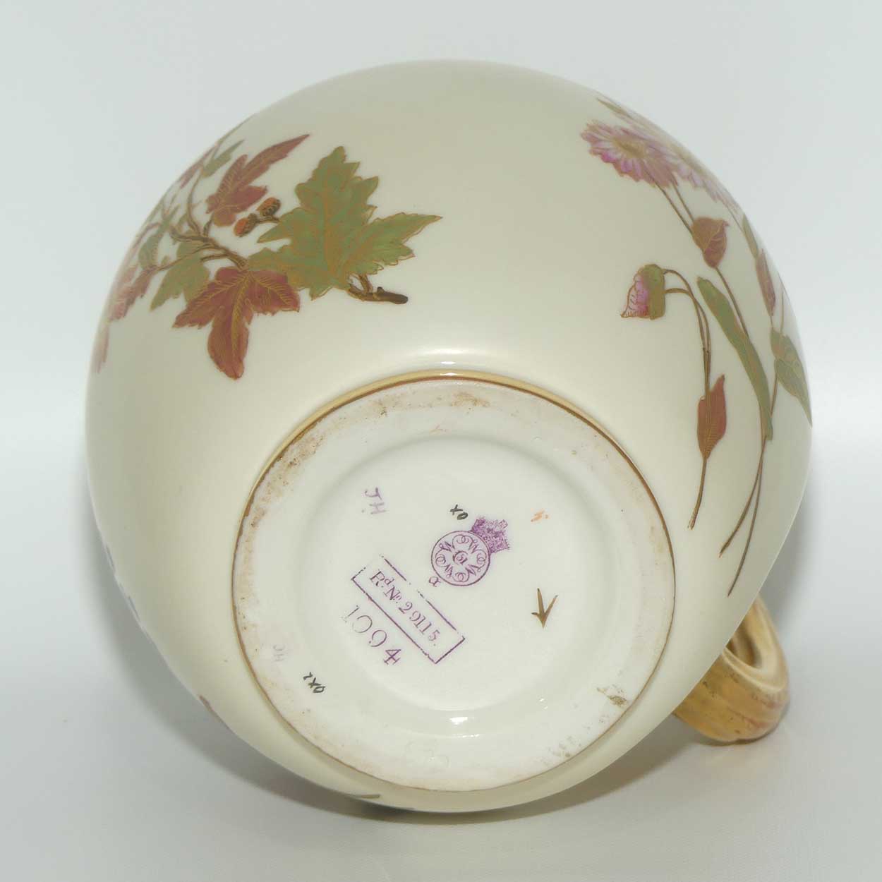 Royal Worcester Blush Ivory hand painted Floral flatback jug