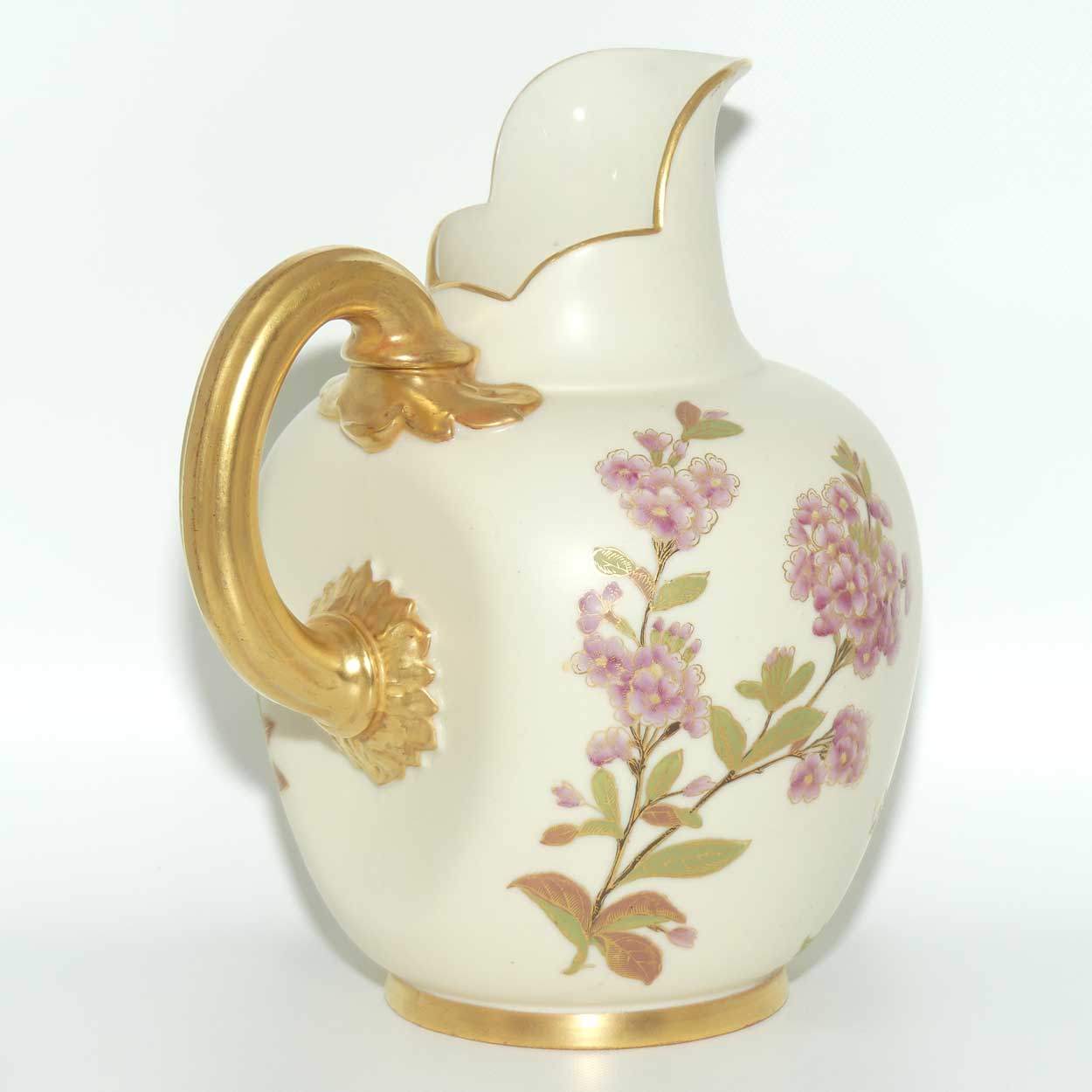 Royal Worcester Blush Ivory hand painted flatback Yellow Aster jug (Large)