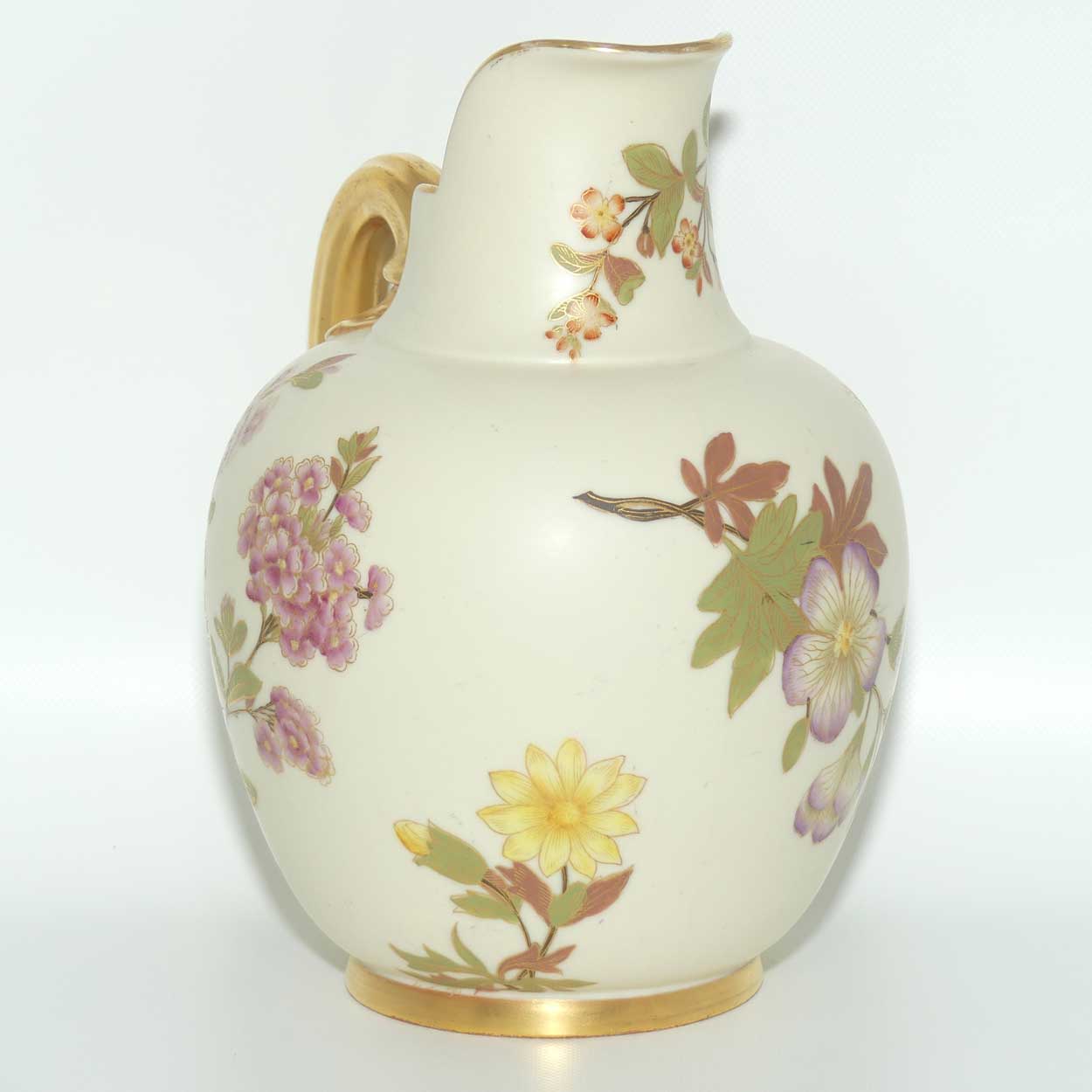 Royal Worcester Blush Ivory hand painted flatback Yellow Aster jug (Large)