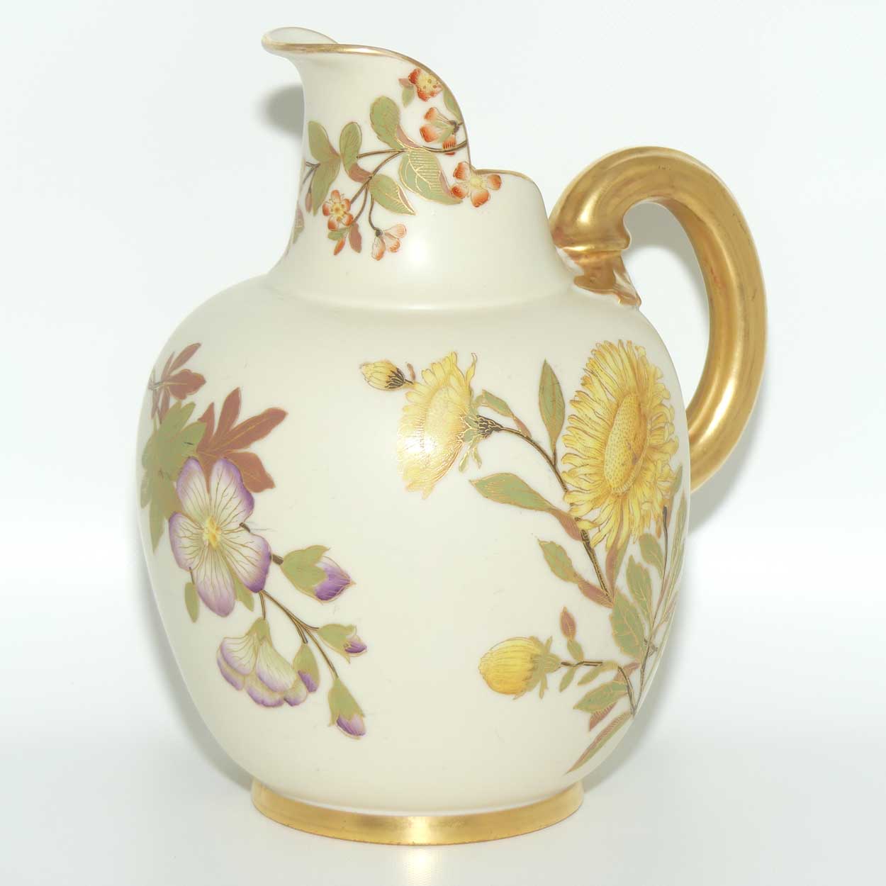 Royal Worcester Blush Ivory hand painted flatback Yellow Aster jug (Large)