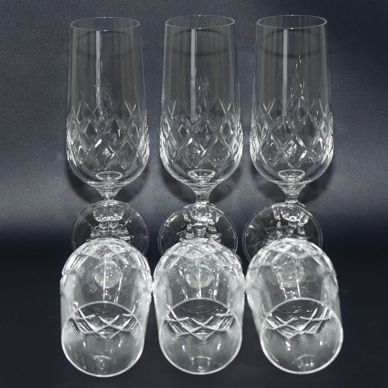 Set of 6 Diamond Cut Crystal Flutes | 150mls | Boxed