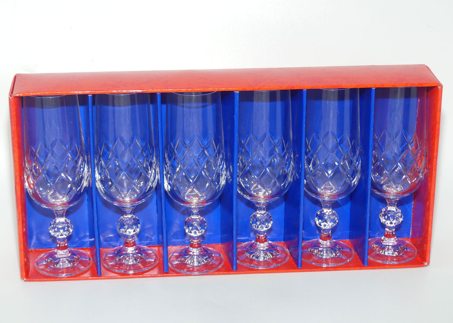 Set of 6 Diamond Cut Crystal Flutes | 150mls | Boxed