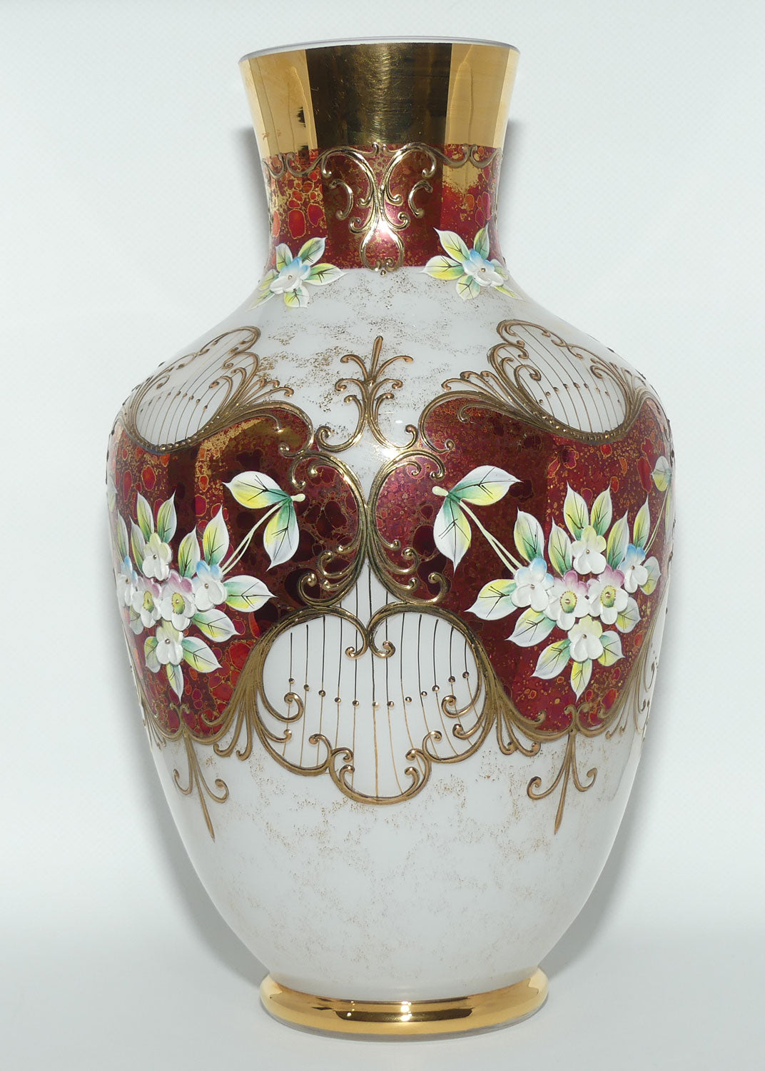 Bohemian Art Glass hand enamelled and gilt floral vase | #1
