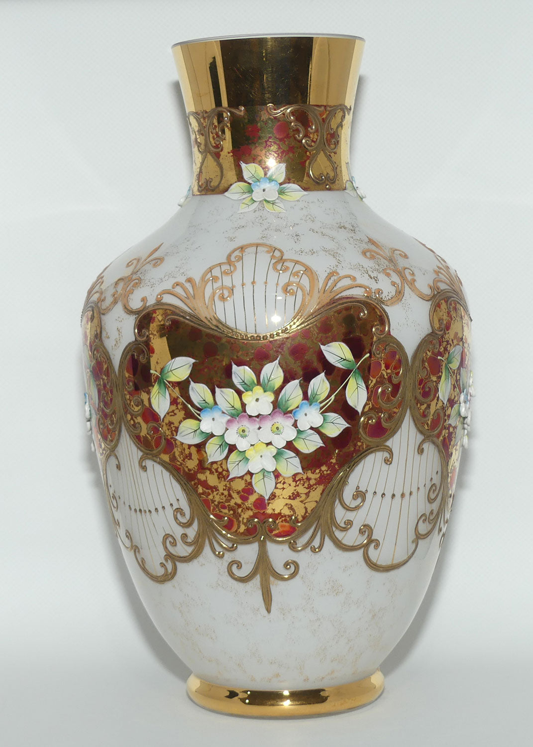Bohemian Art Glass hand enamelled and gilt floral vase
