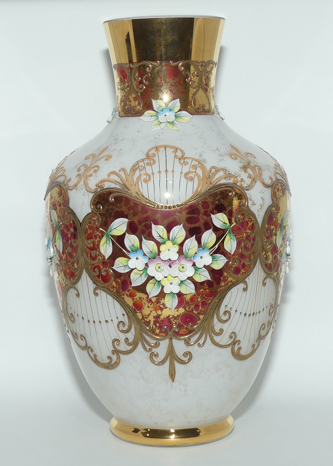 Bohemian Art Glass hand enamelled and gilt floral vase