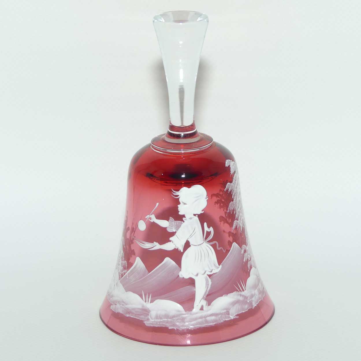 Bohemian Glass Cranberry bell | Mary Gregory style decoration
