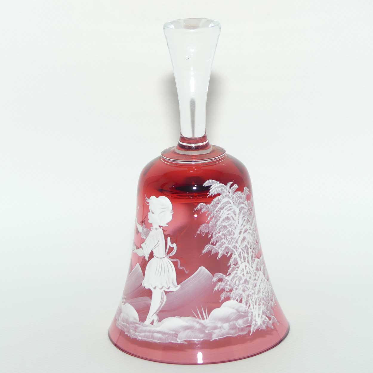 Bohemian Glass Cranberry bell | Mary Gregory style decoration