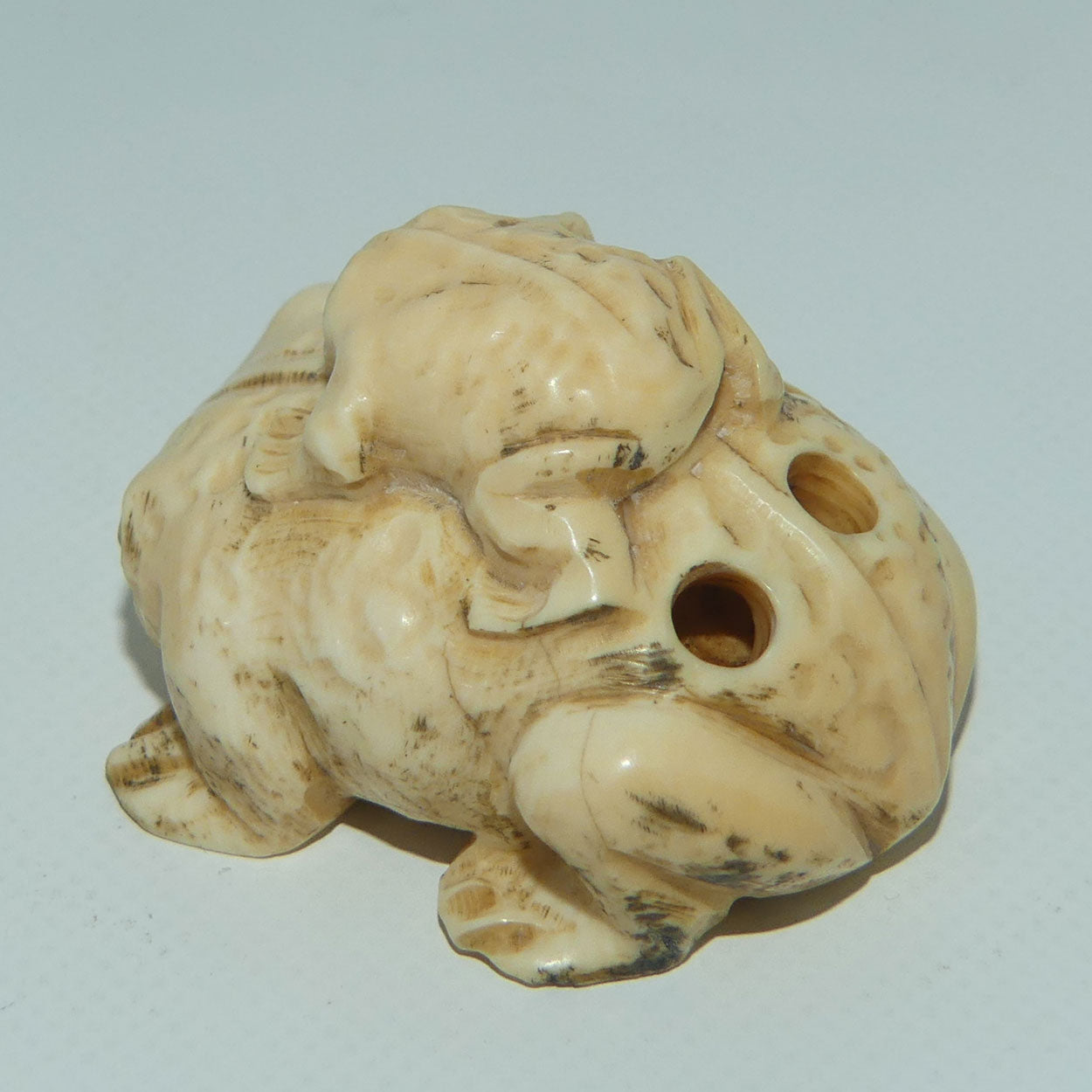 Japanese Carved Bone Netsuke | Large and Small Toads