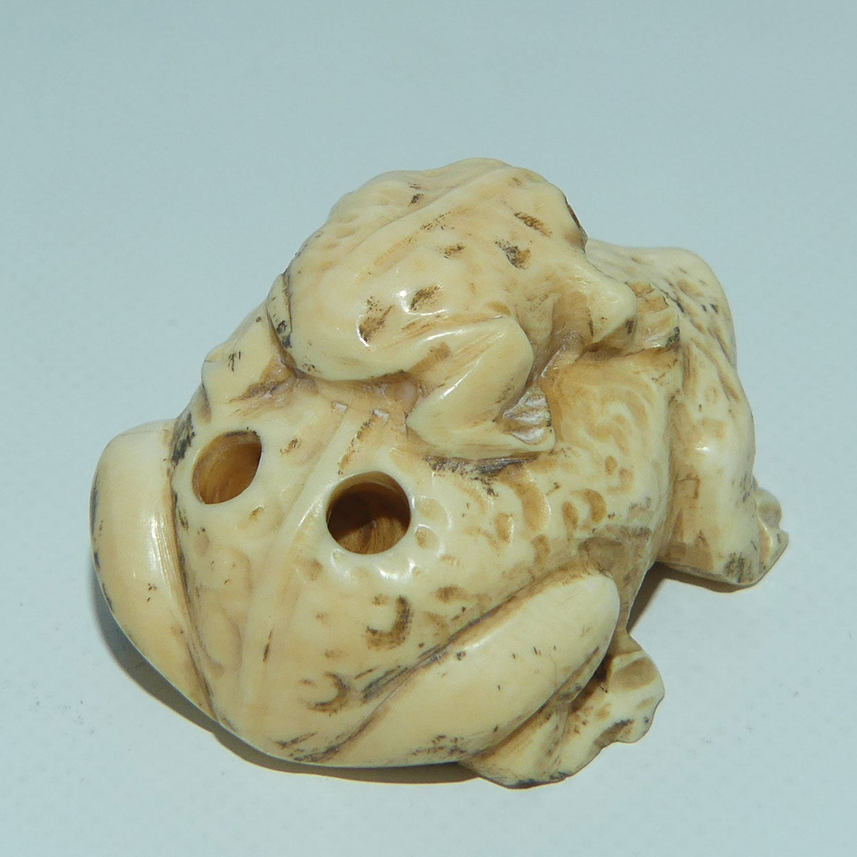Japanese Carved Bone Netsuke | Large and Small Toads