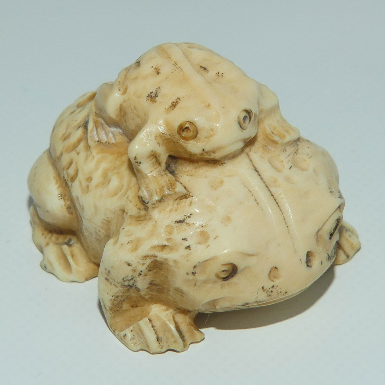 Japanese Carved Bone Netsuke | Large and Small Toads