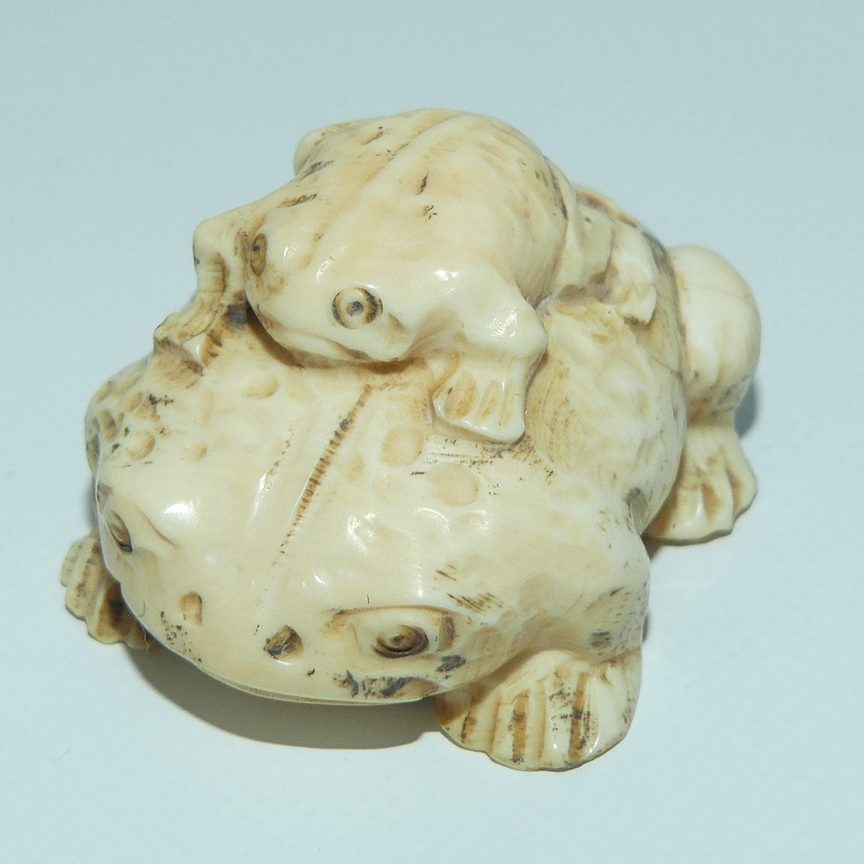 Japanese Carved Bone Netsuke | Large and Small Toads