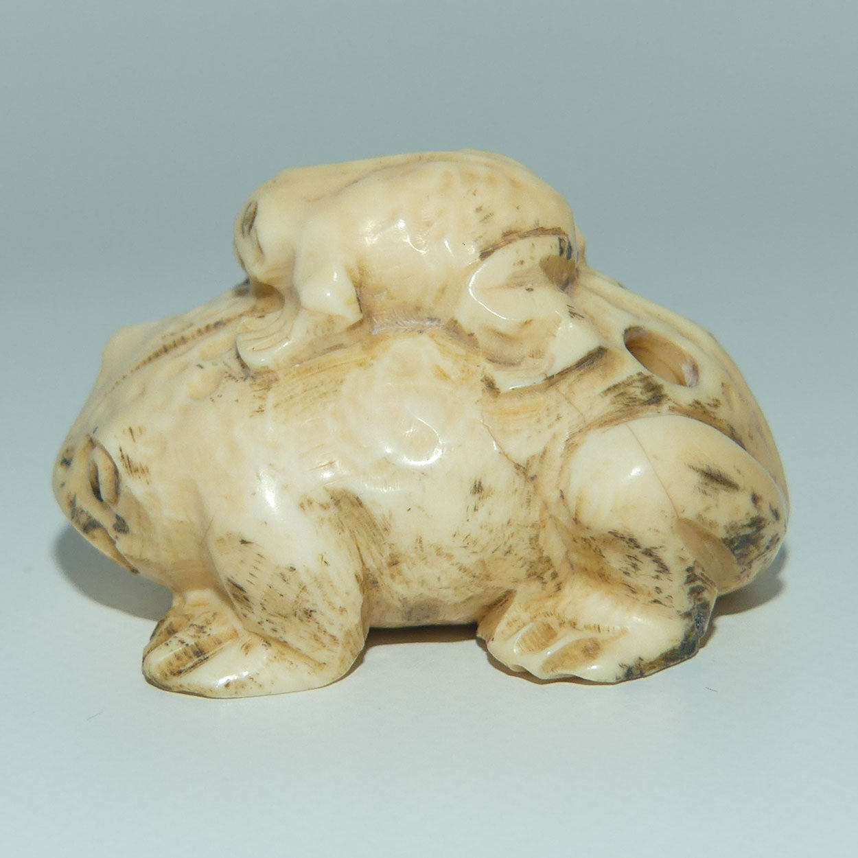 Japanese Carved Bone Netsuke | Large and Small Toads
