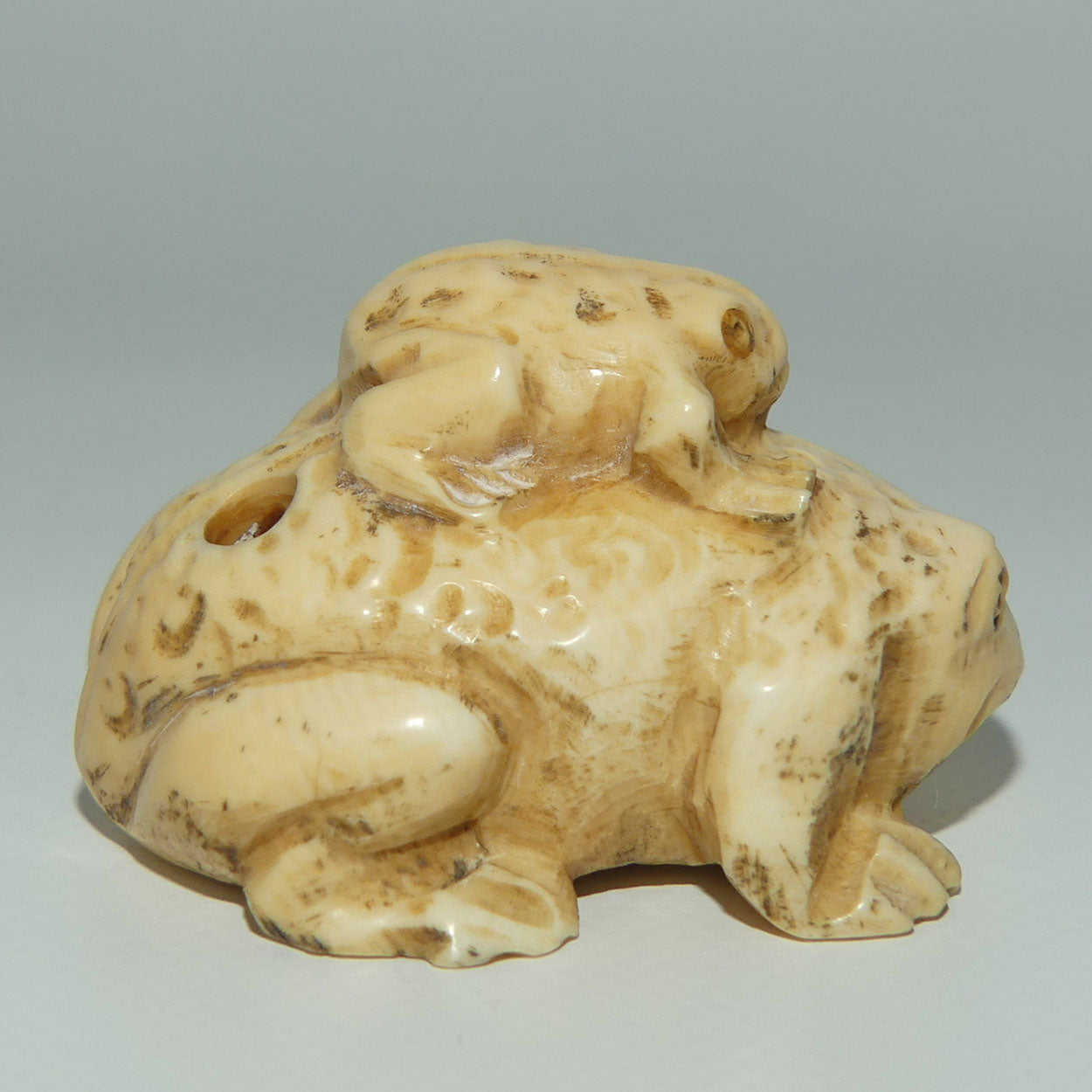 Japanese Carved Bone Netsuke | Large and Small Toads