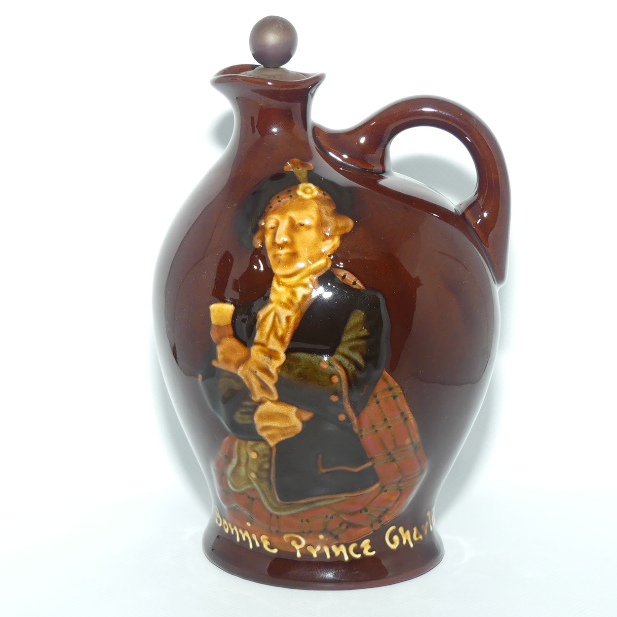Royal Doulton Kingsware Bonnie Prince Charlie flask | Stopper + Label