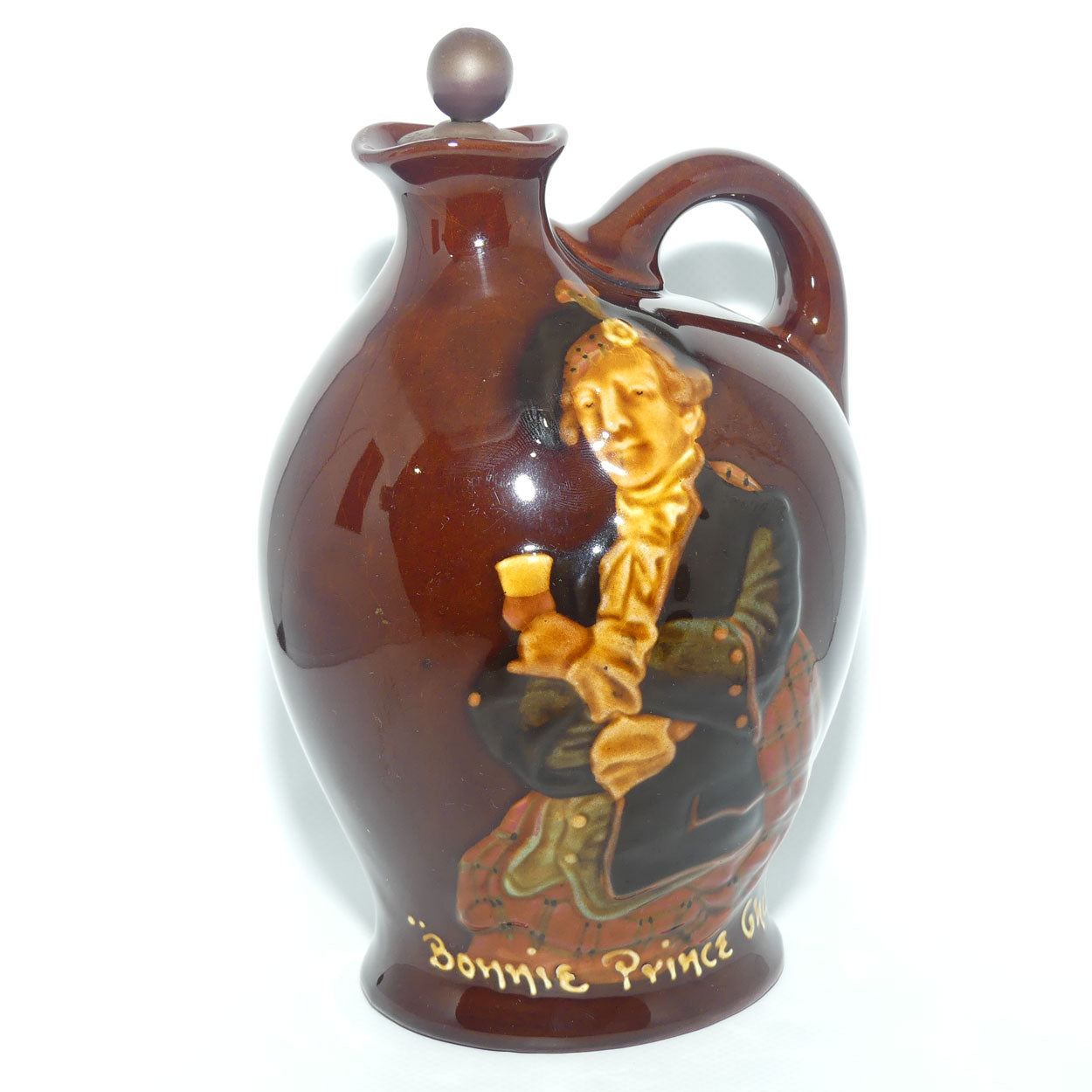 Royal Doulton Kingsware Bonnie Prince Charlie flask | Stopper + Label