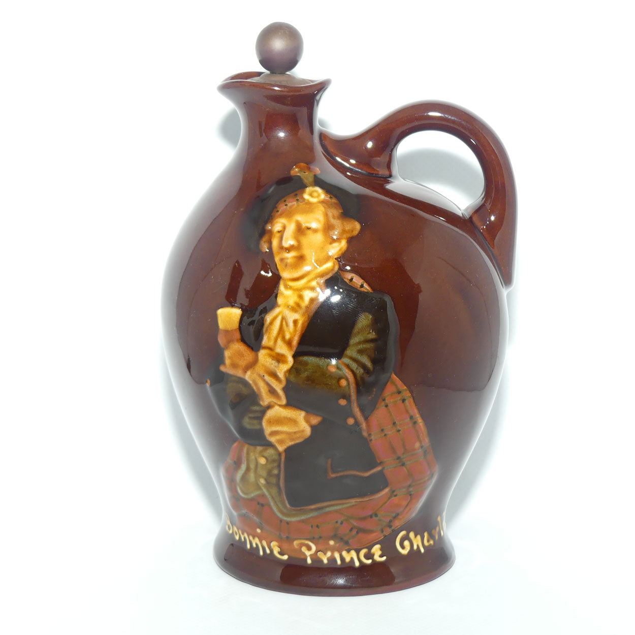Royal Doulton Kingsware Bonnie Prince Charlie flask | Stopper + Label