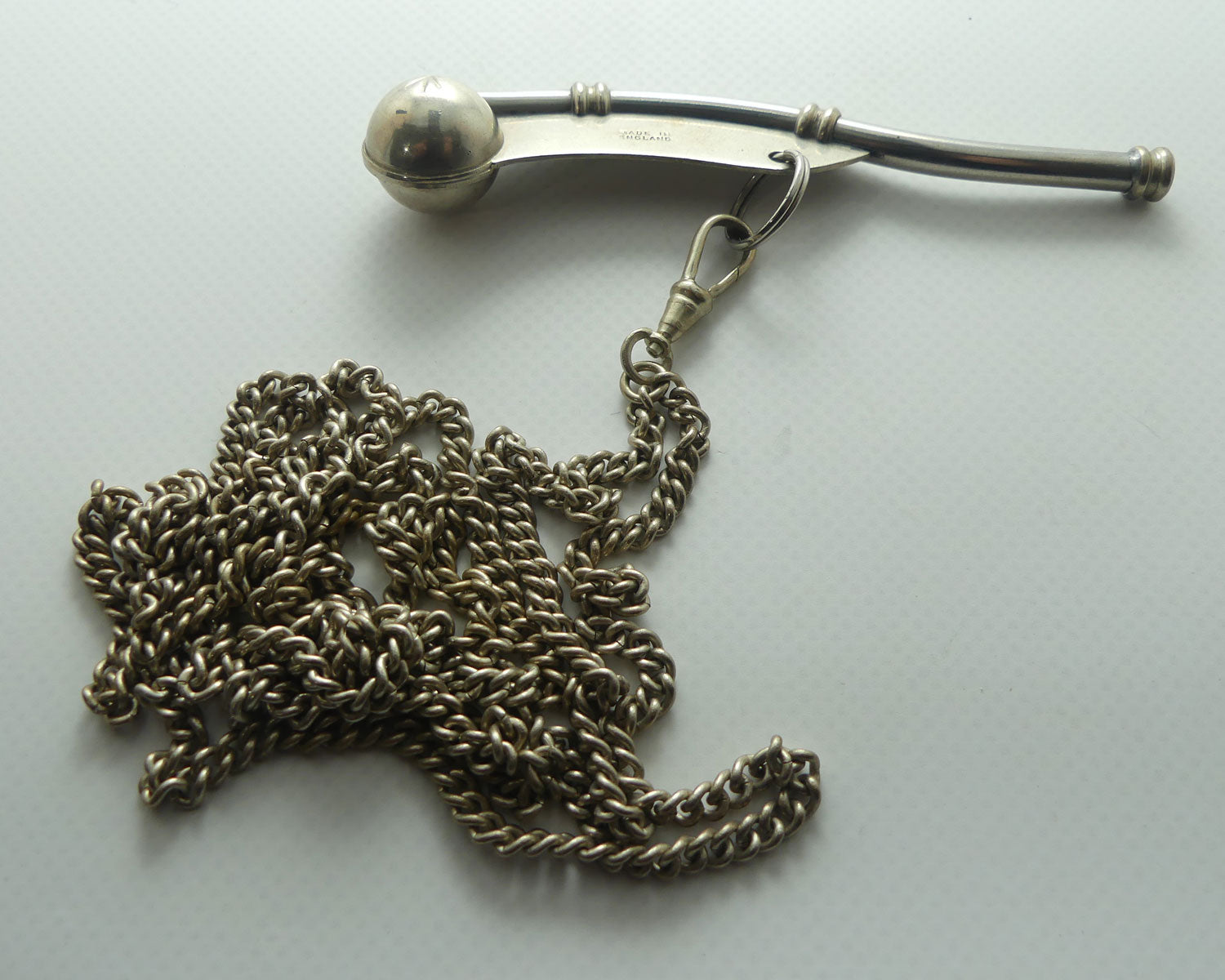 Vintage English Made Botswain Whistle and original long chain