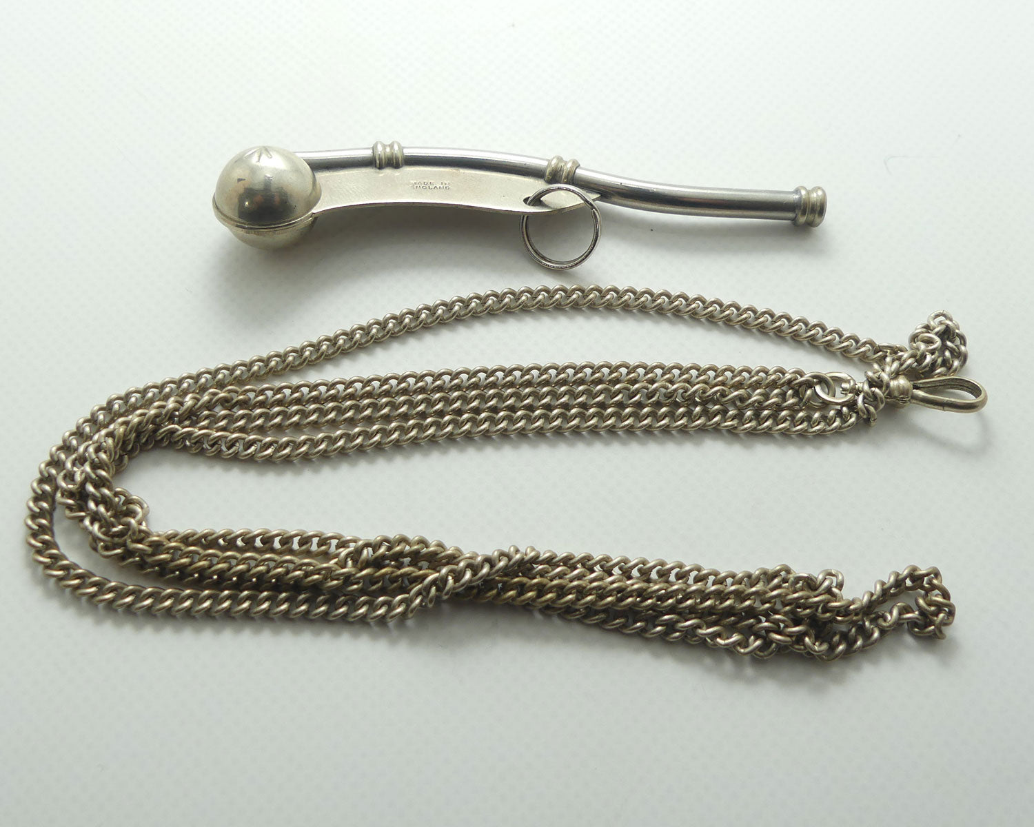 Vintage English Made Botswain Whistle and original long chain