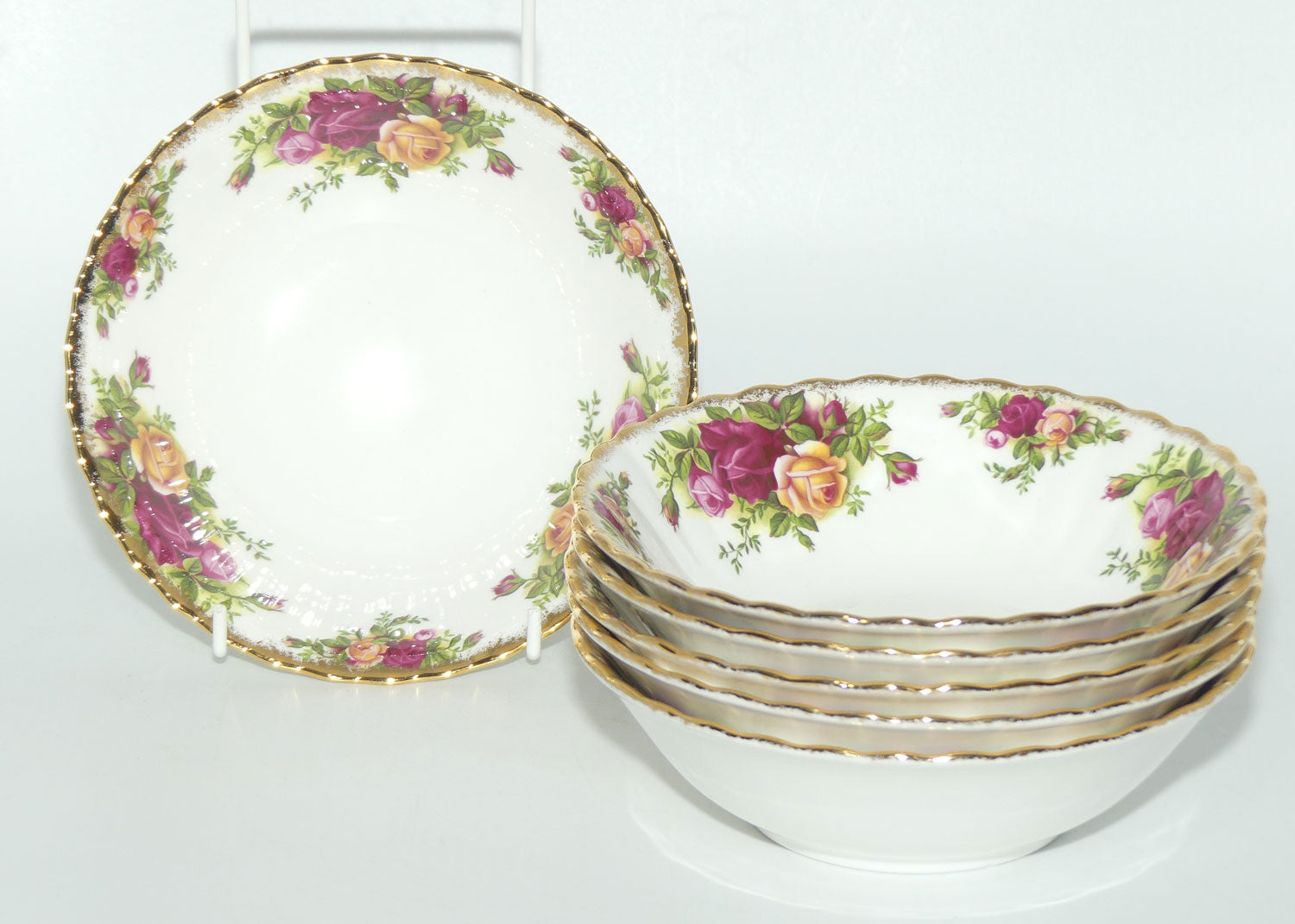 Royal Albert Bone China Old Country Roses England set of 6 bowls | 16cm diam | © 1962 Royal Albert Ltd backstamp
