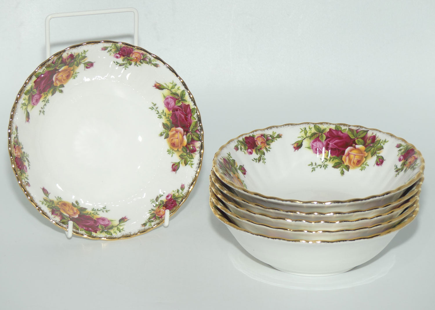 Royal Albert Bone China Old Country Roses England set of 6 bowls | 16cm diam | early backstamp | UK made