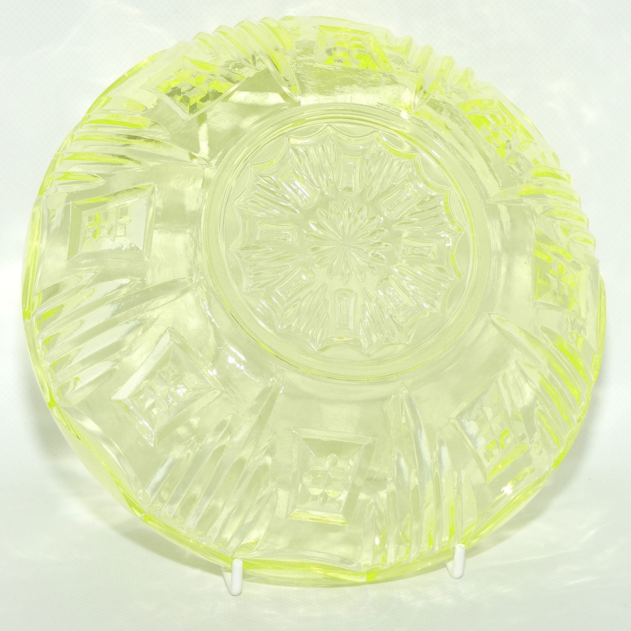 Citrine Depression Glass bowl | 22cm diam | Uranium Glow