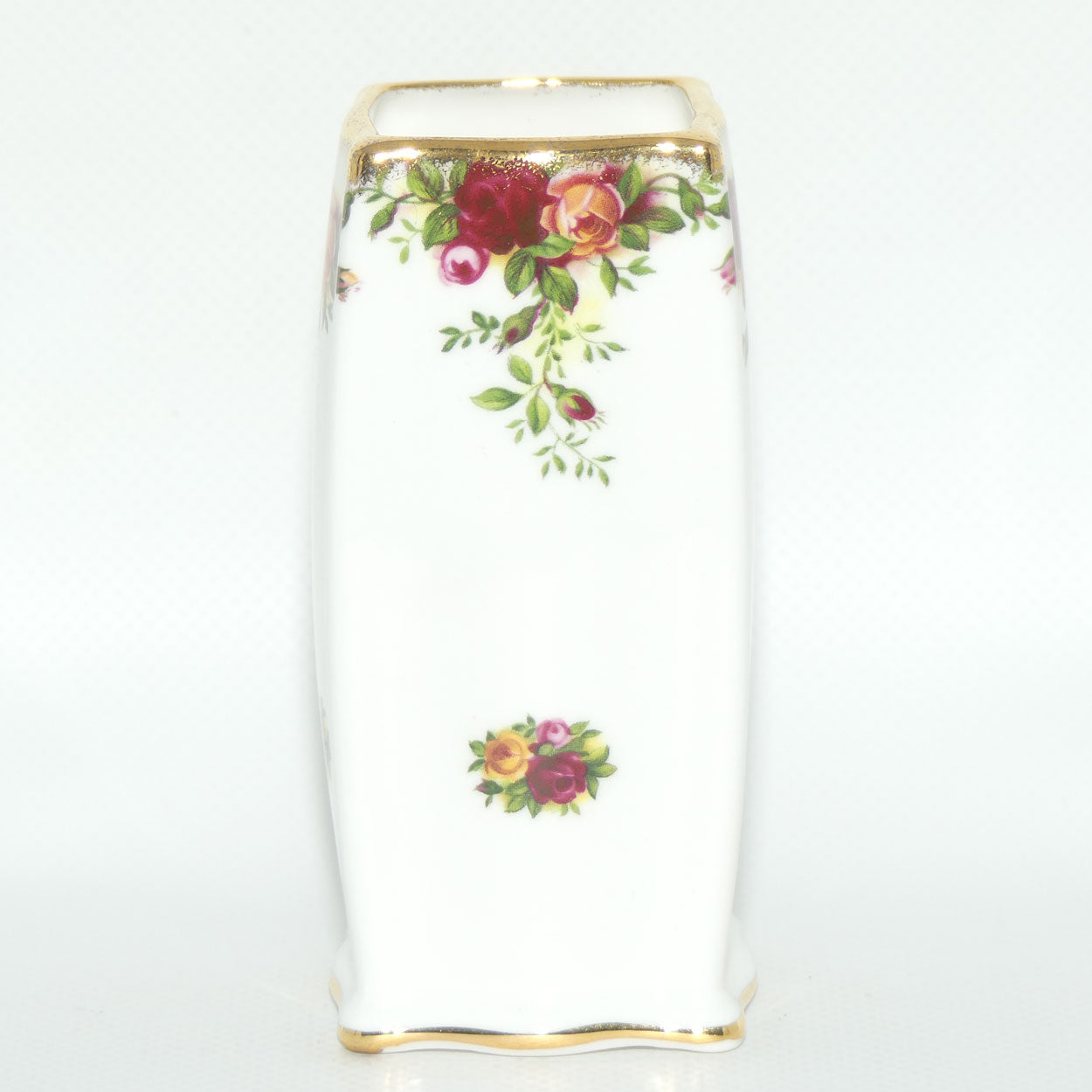 Royal Albert Bone China England Old Country Roses box section vase | ©1962 Royal Albert Ltd backstamp