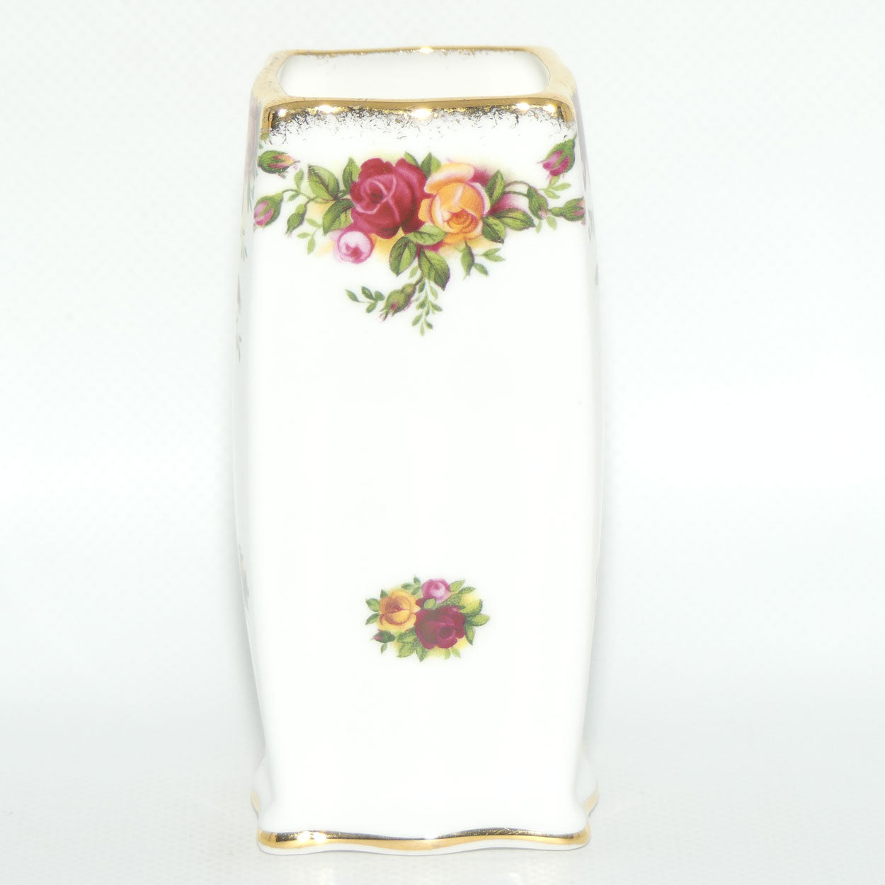 Royal Albert Bone China England Old Country Roses box section vase | ©1962 Royal Albert Ltd backstamp
