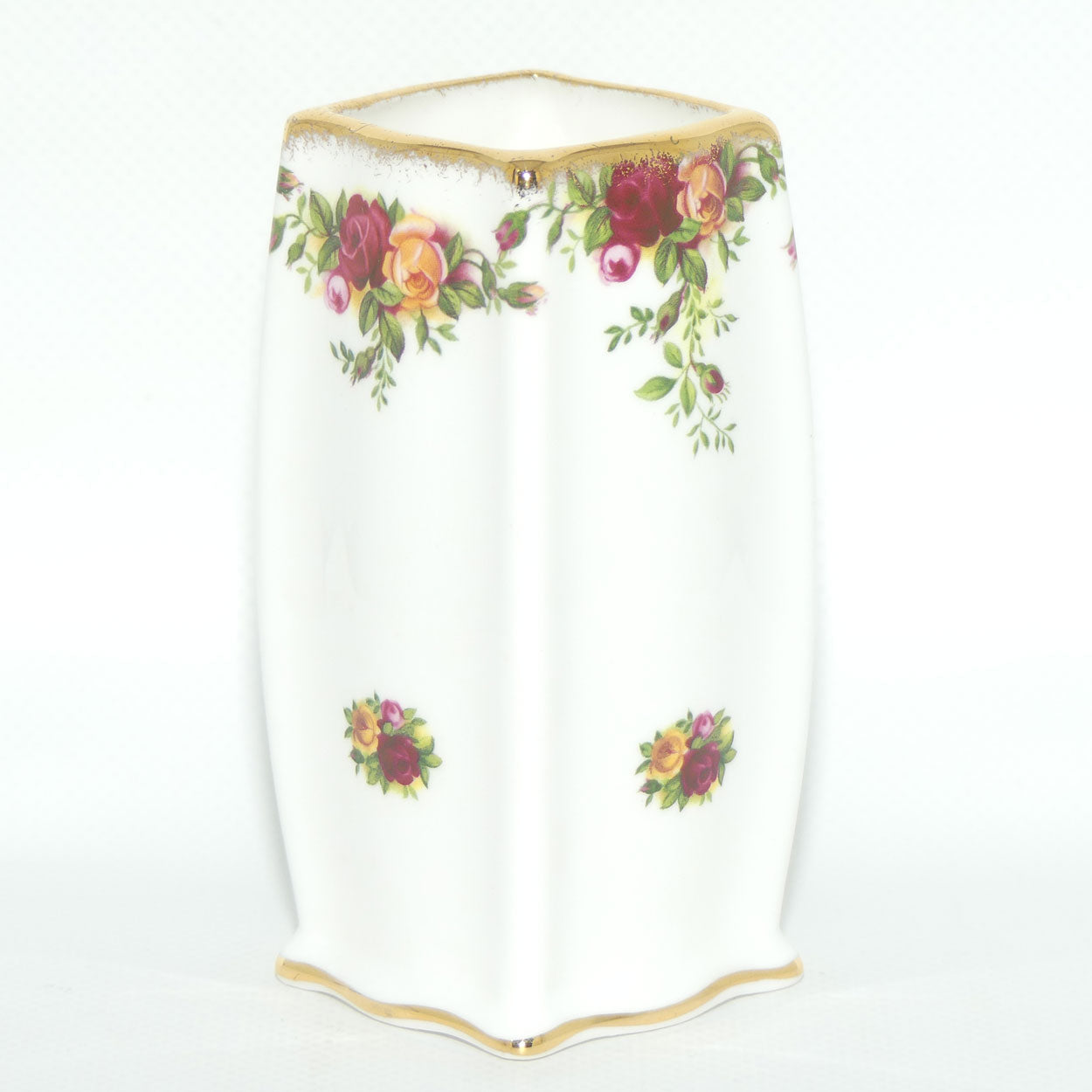 Royal Albert Bone China England Old Country Roses box section vase | ©1962 Royal Albert Ltd backstamp