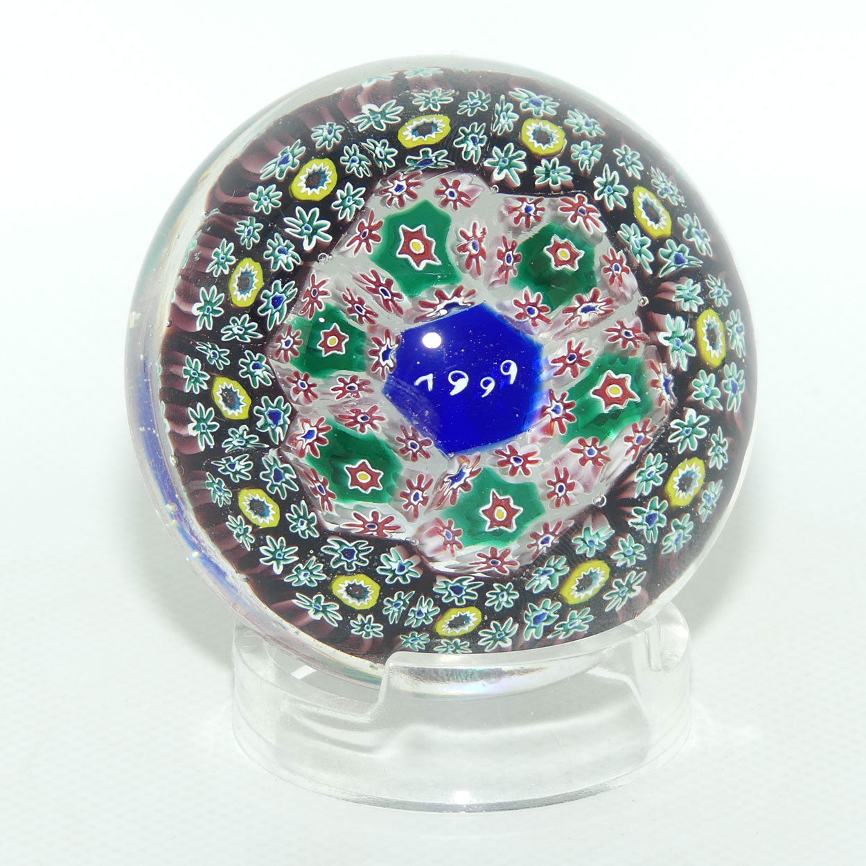 Pair of ALT Murano 1999 and 2000 Millenium paperweights | Boxed