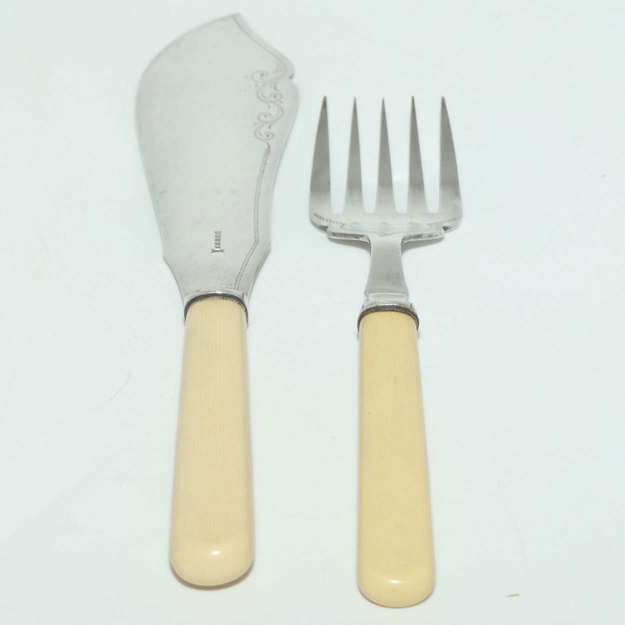 Boxed Pair of Silver Plated Cake Servers | Faux Bone Handles