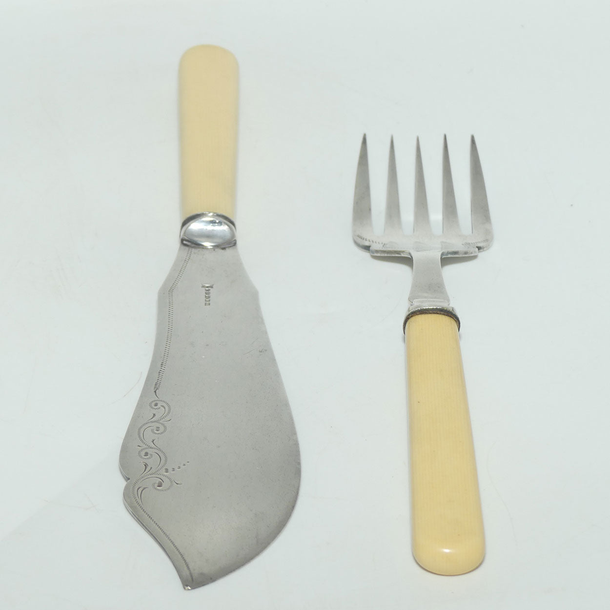 Boxed Pair of Silver Plated Cake Servers | Faux Bone Handles