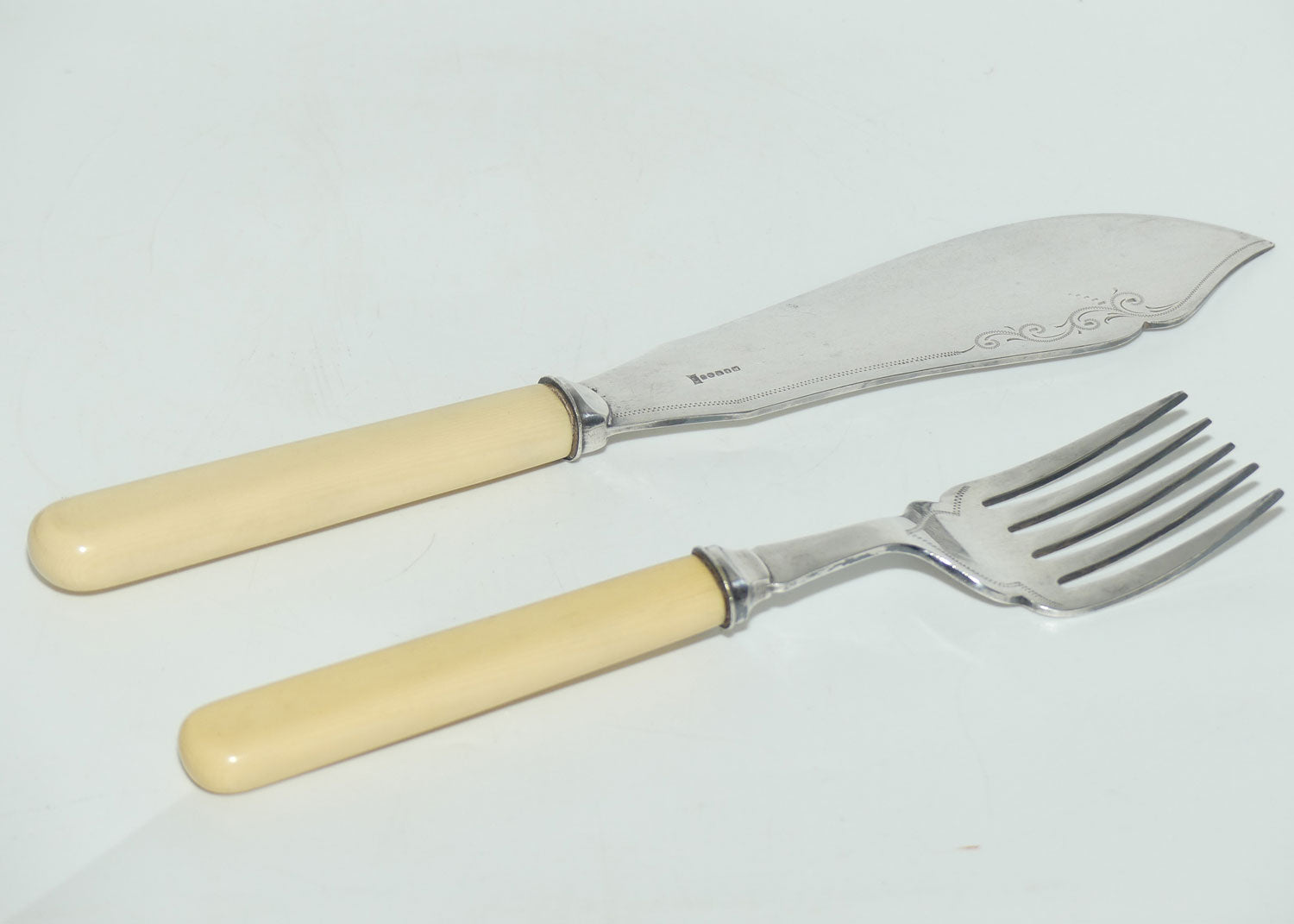 Boxed Pair of Silver Plated Cake Servers | Faux Bone Handles