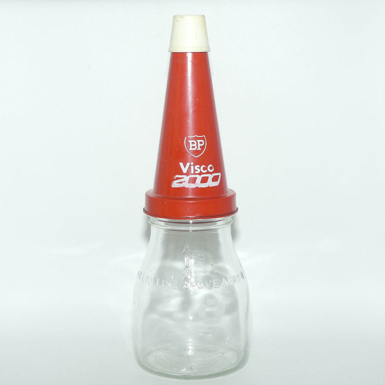 Vintage Imperial Pint Glass Oil Bottle | Crown Mark | Plastic BP Visco 2000 top