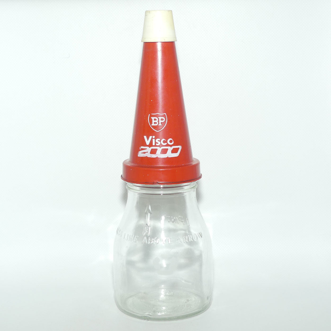 Vintage Imperial Pint Glass Oil Bottle | Crown Mark | Plastic BP Visco 2000 top