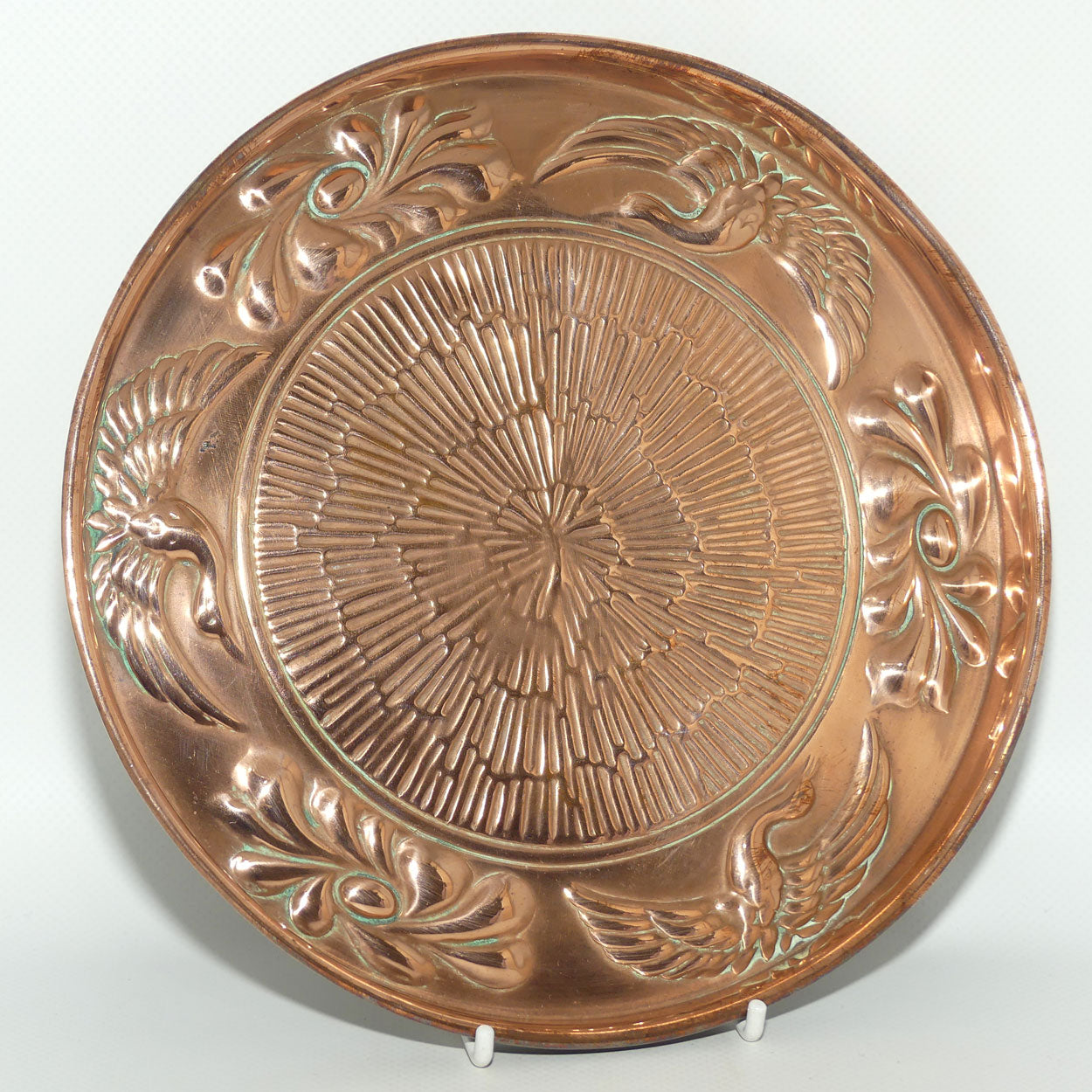 Antique English Arts and Crafts Copper tray with Stylised Geese and Floral Decor | 21cm diam