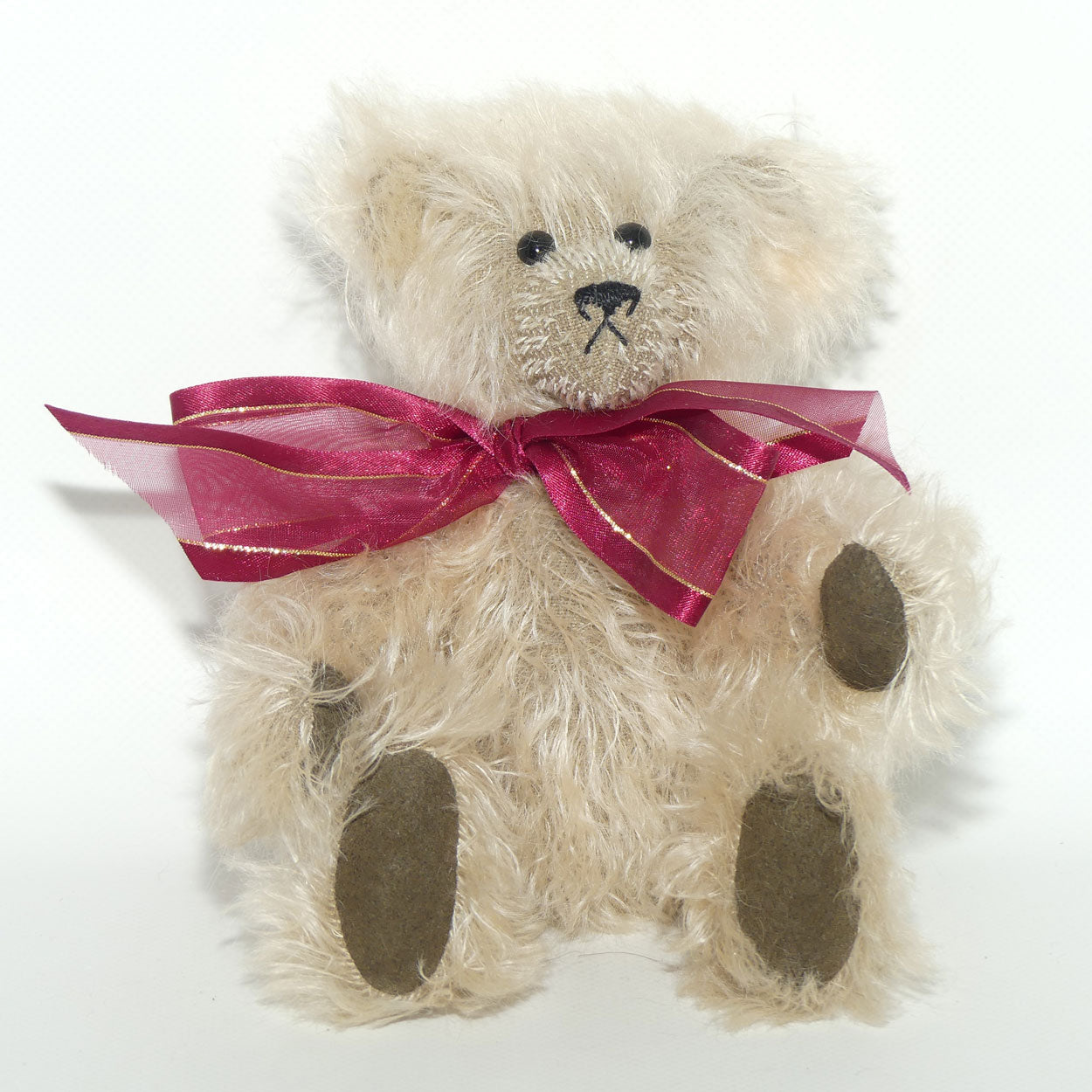Vintage Handmade Breene Bear by Liz | Maroon Ribbon