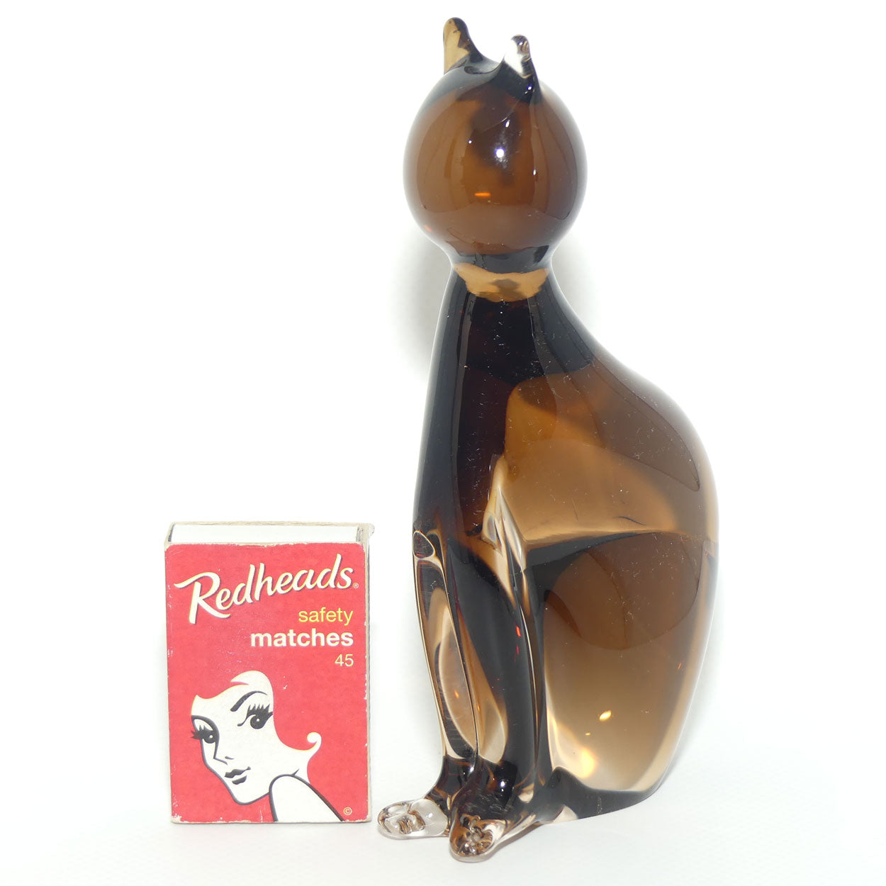 Murano Glass Smoky Brown and Clear Cat figure