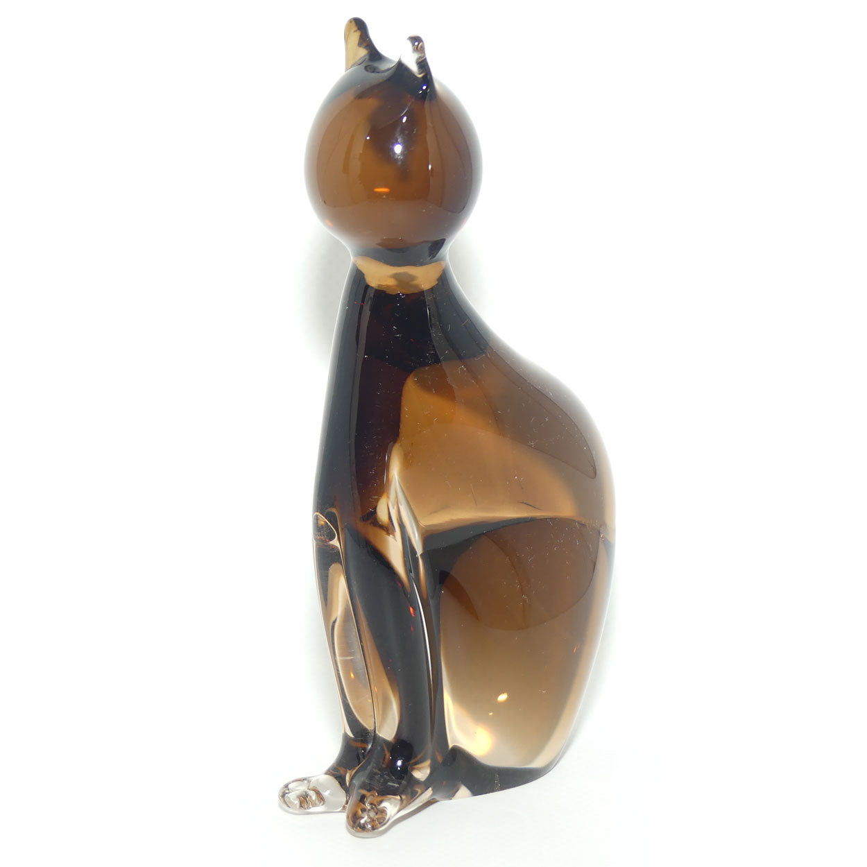 Murano Glass Smoky Brown and Clear Cat figure