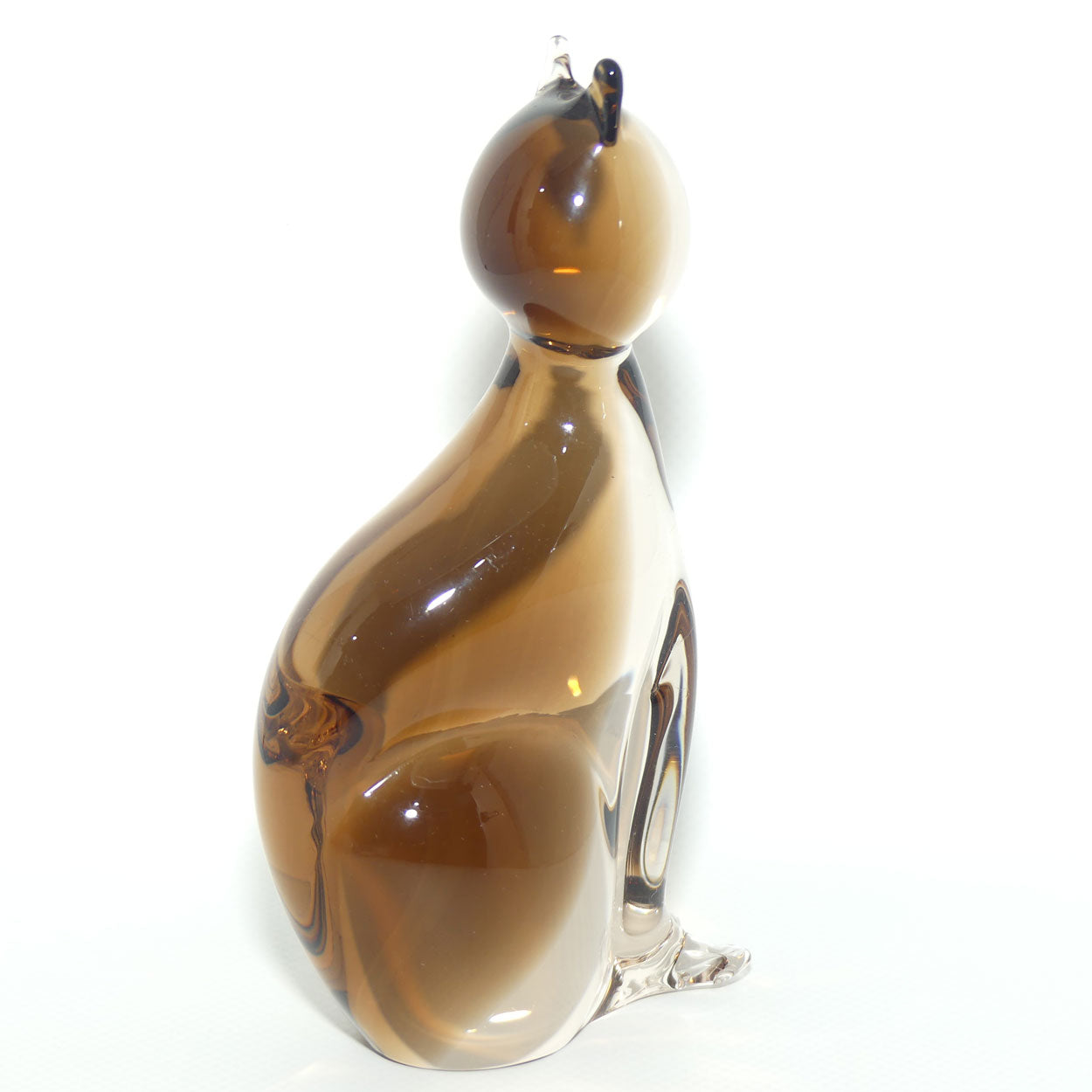 Murano Glass Smoky Brown and Clear Cat figure