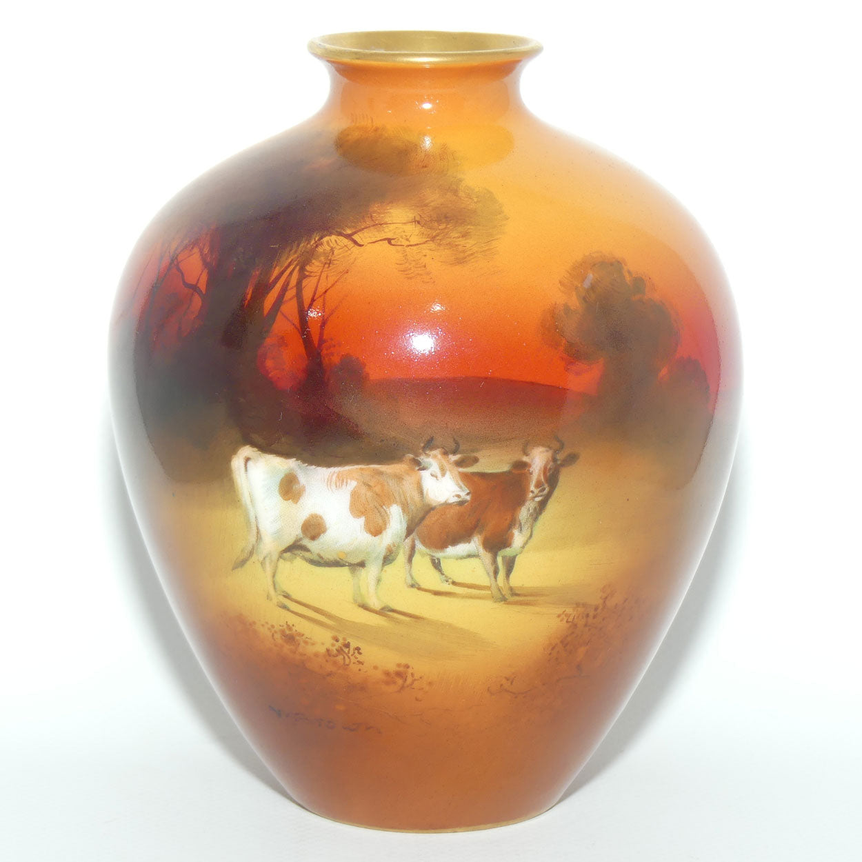 Royal Doulton hand painted and gilt Cattle bulbous vase |Brown|