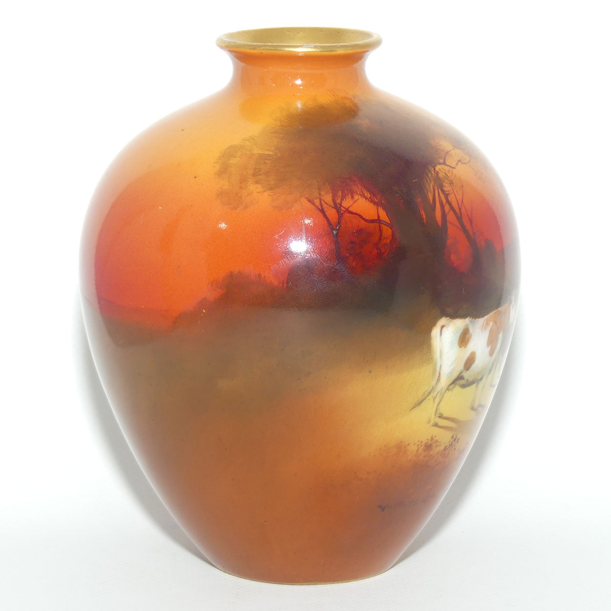 Royal Doulton hand painted and gilt Cattle bulbous vase |Brown|