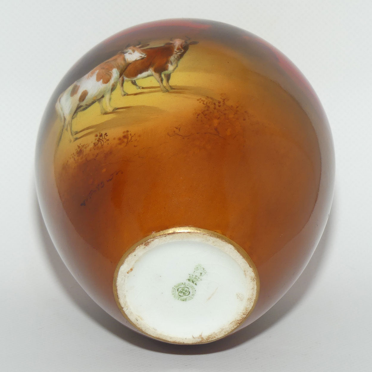 Royal Doulton hand painted and gilt Cattle bulbous vase |Brown|