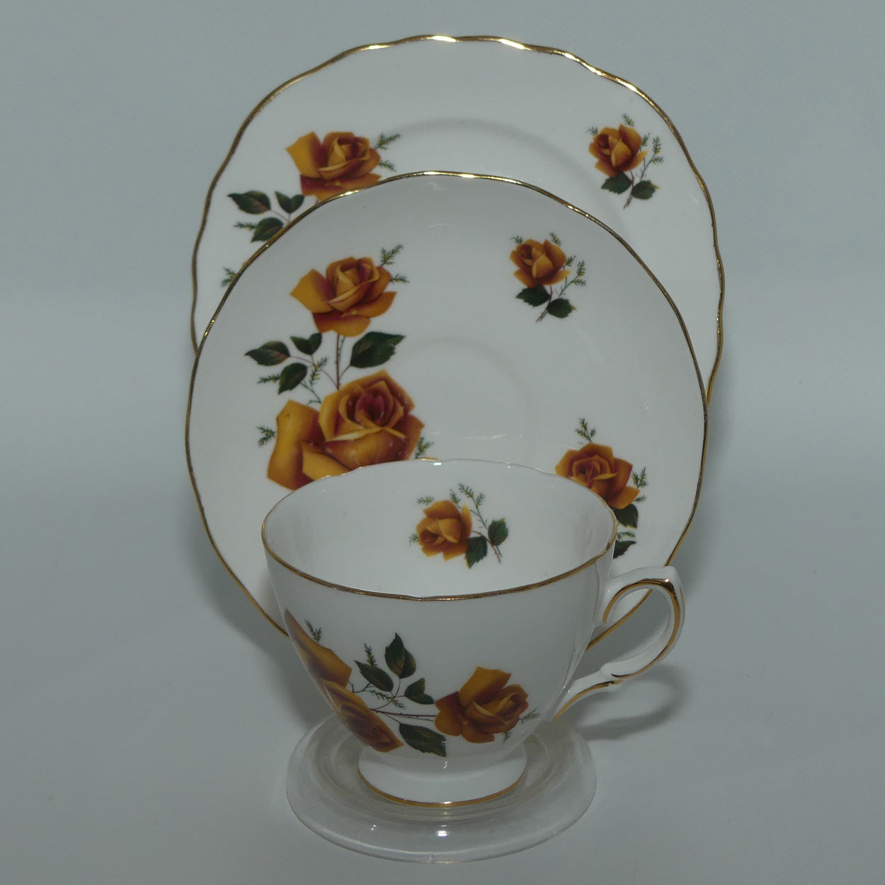 Royal Vale Bone China Brown Rose trio