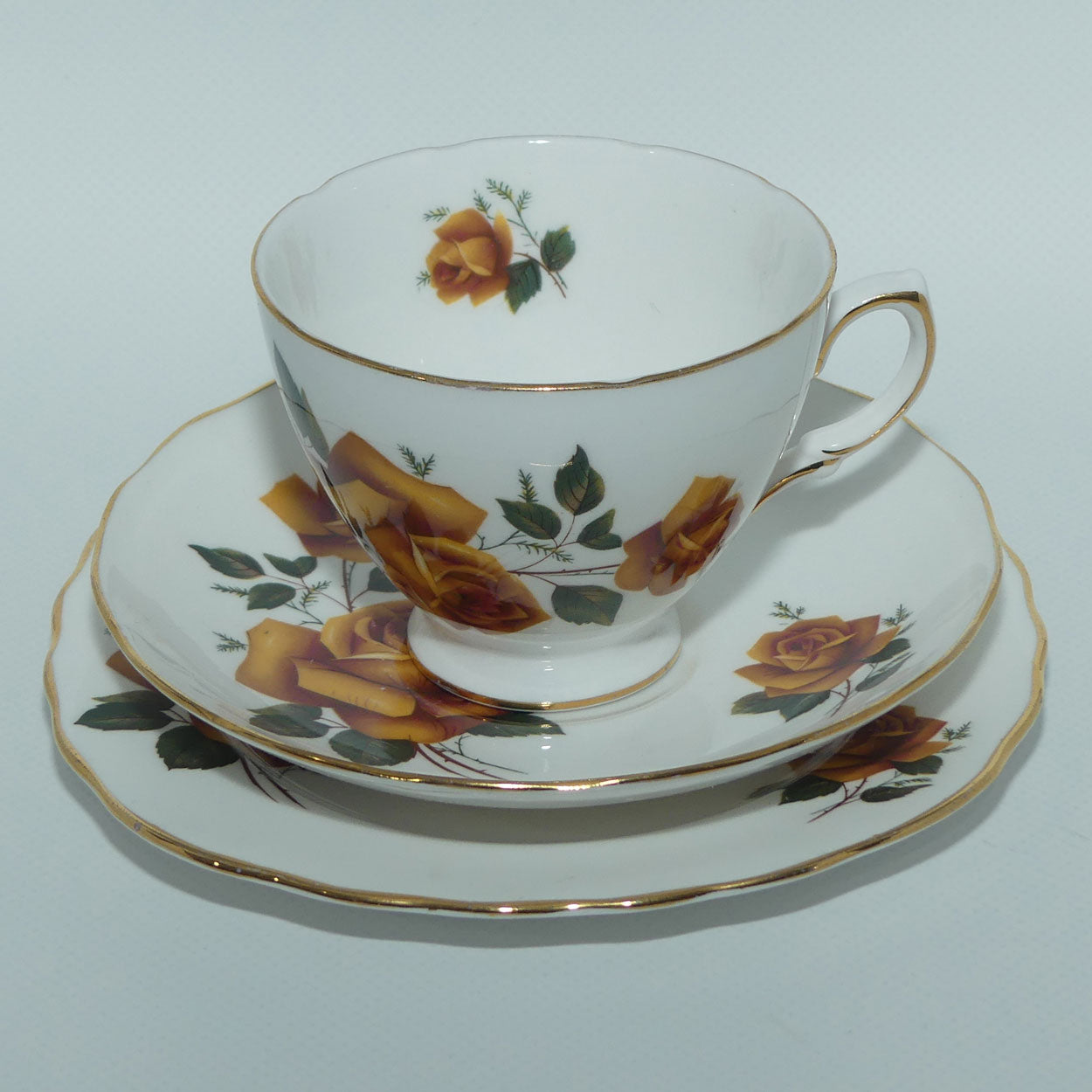 Royal Vale Bone China Brown Rose trio