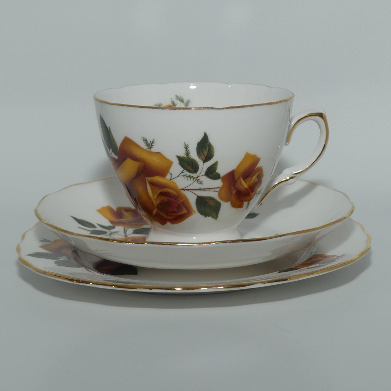 Royal Vale Bone China Brown Rose trio