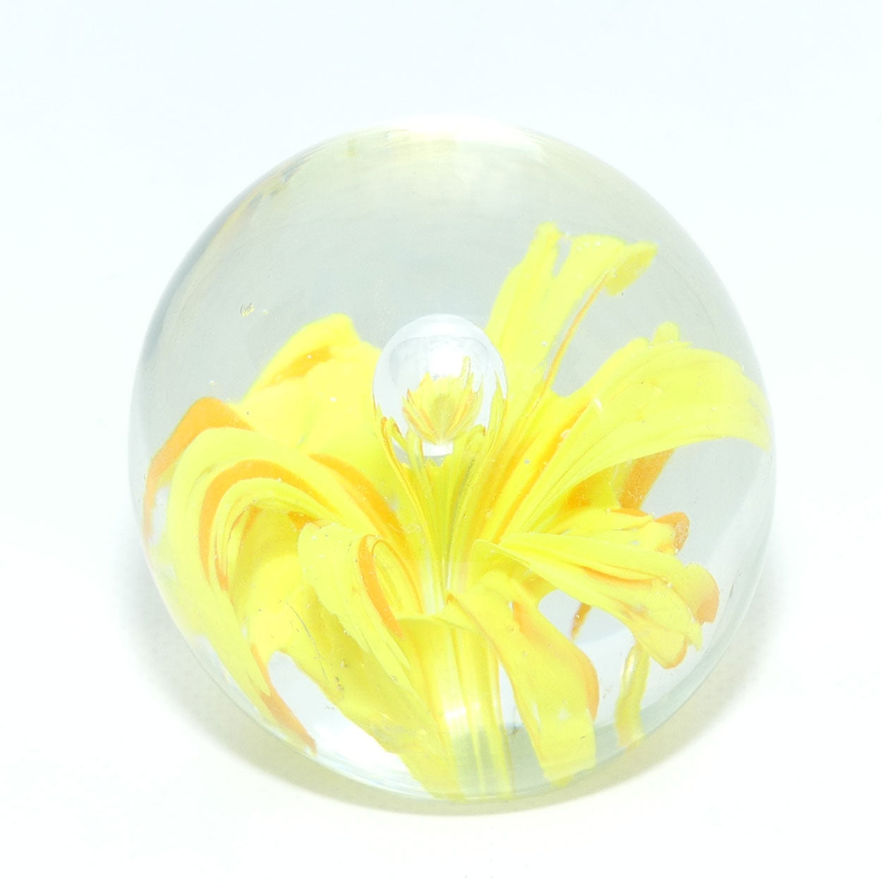 Bubble and Flower design Art Glass paperweight | Yellow | Small