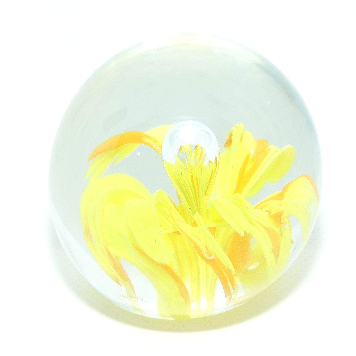 Bubble and Flower design Art Glass paperweight | Yellow | Small