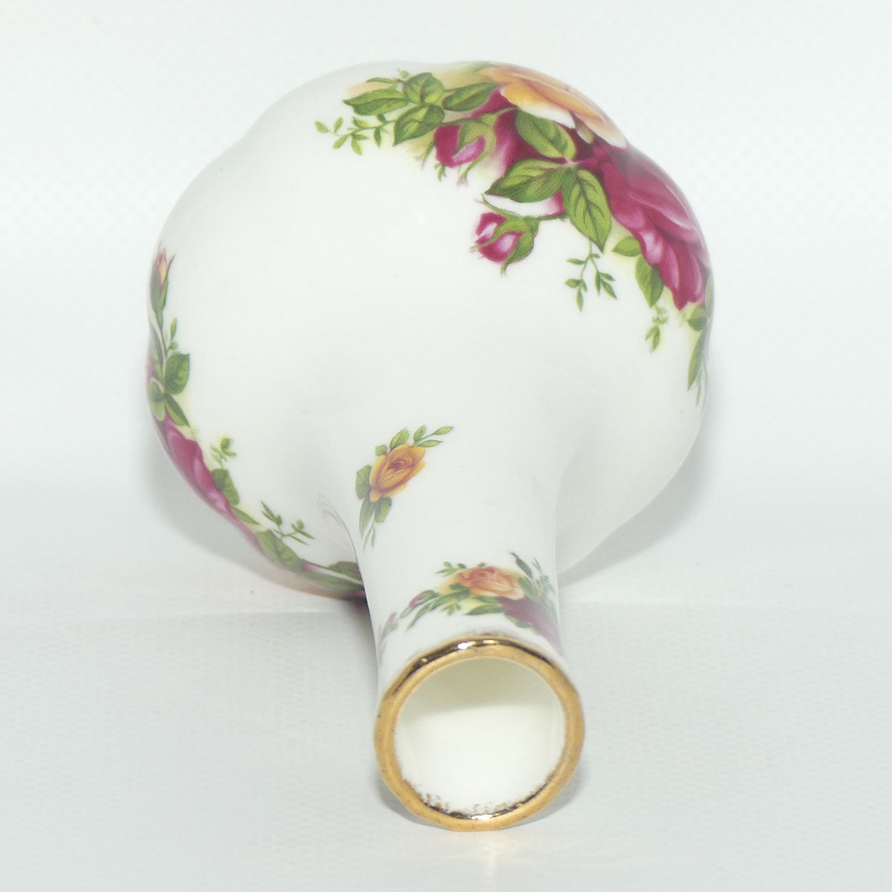 Royal Albert Bone China Old Country Roses narrow neck bud vase | © 1962 Royal Albert Ltd backstamp