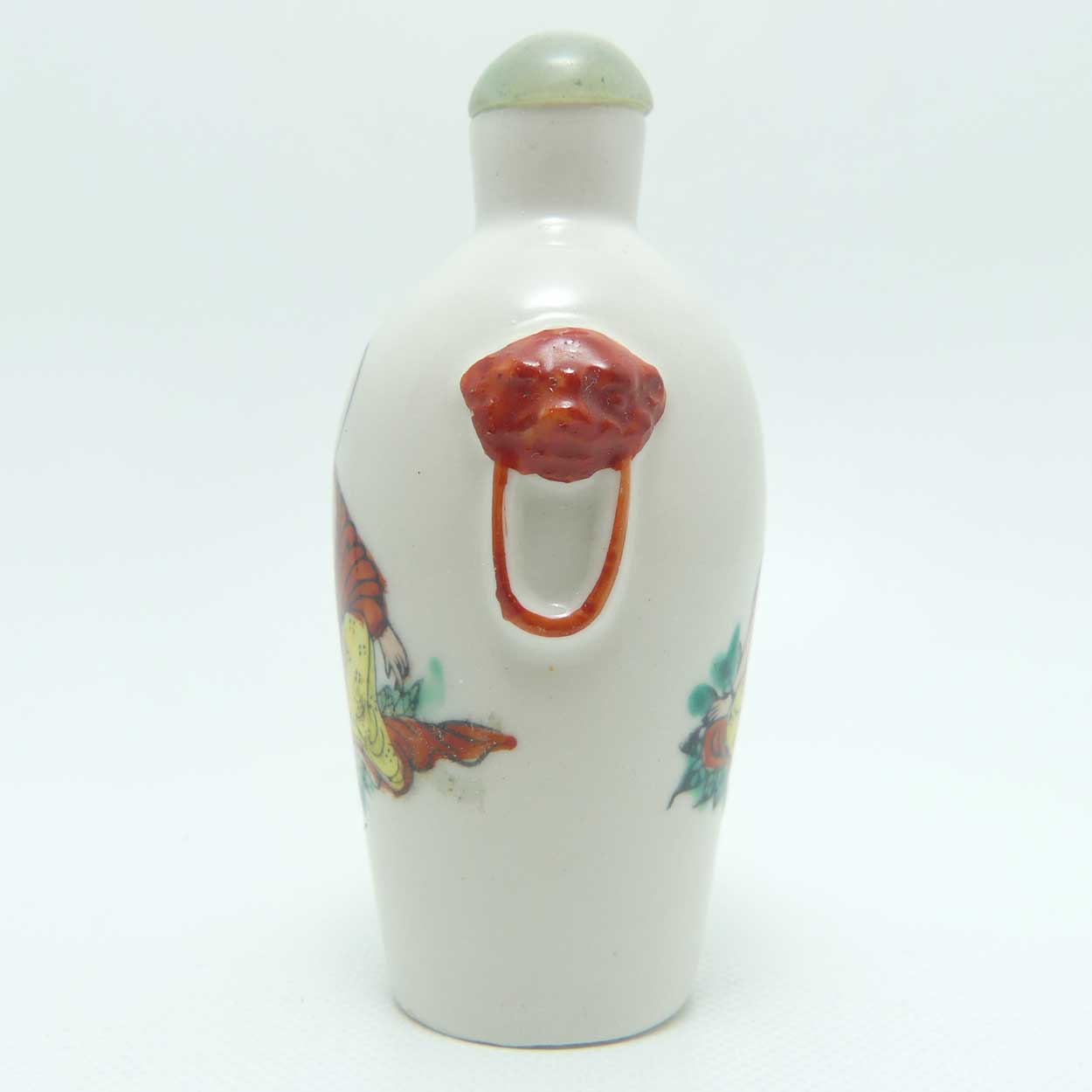 Vintage Porcelain Snuff Bottle | Buddha with Lion Ring handles
