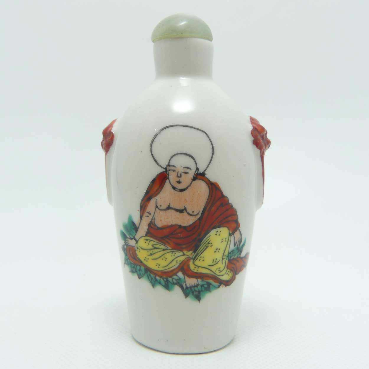 Vintage Porcelain Snuff Bottle | Buddha with Lion Ring handles